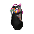 Arena Dames Lit Logo Swimsuit V Back black/shocking-pink