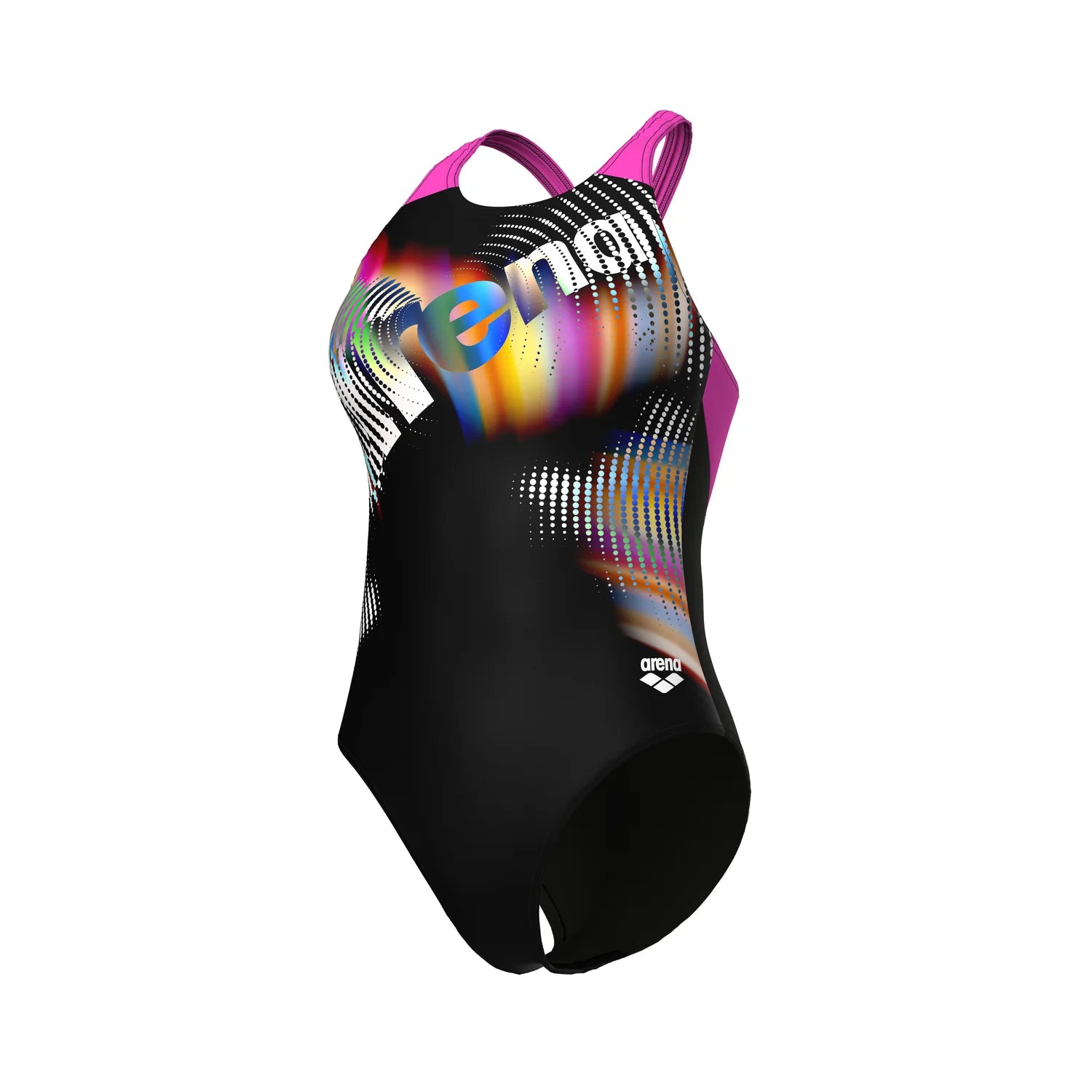 Arena Dames Lit Logo Swimsuit V Back black/shocking-pink
