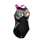 Arena Dames Lit Logo Swimsuit V Back black/shocking-pink