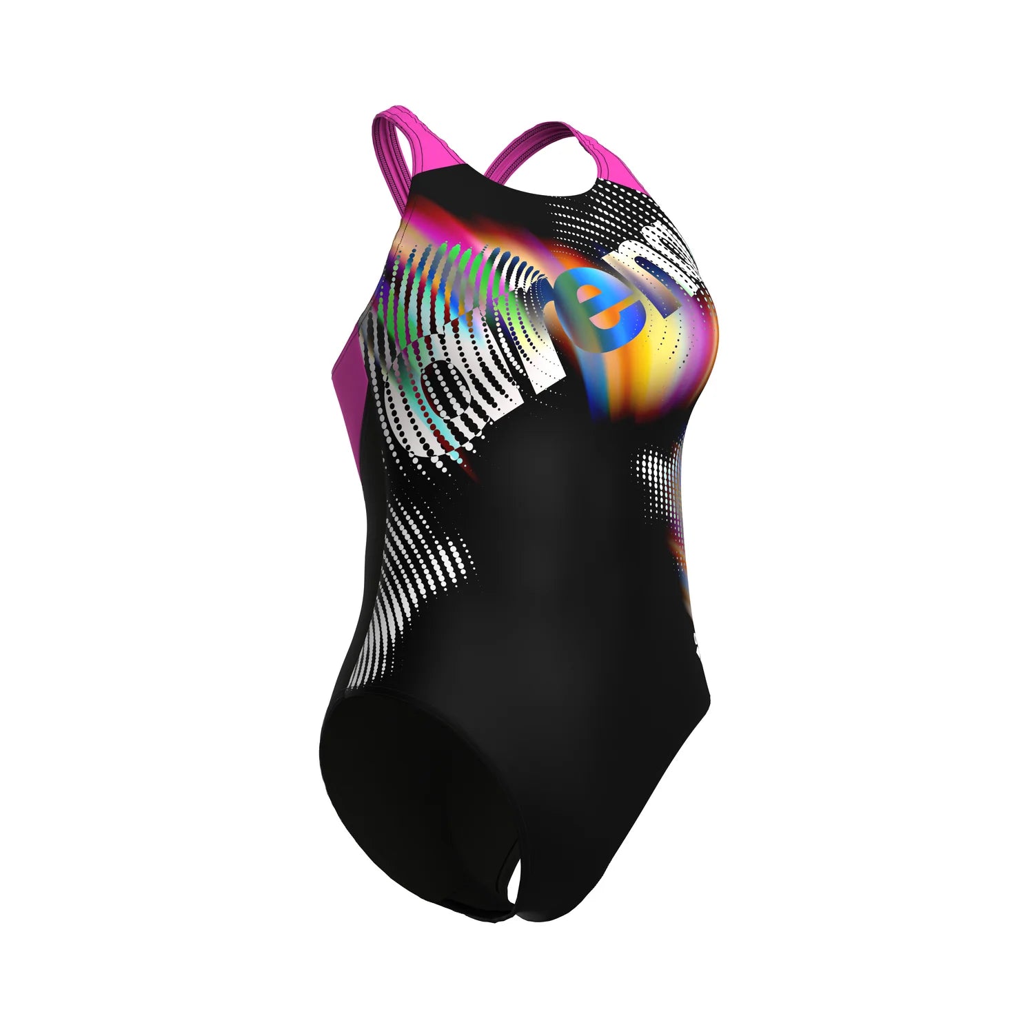 Arena Dames Lit Logo Swimsuit V Back black/shocking-pink