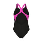 Arena Dames Lit Logo Swimsuit V Back black/shocking-pink