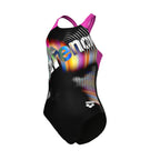 Arena Meisjes Lit Logo Swimsuit V Back L black/shocking-pink (Kinderen)