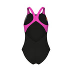 Arena Meisjes Lit Logo Swimsuit V Back L black/shocking-pink (Kinderen)