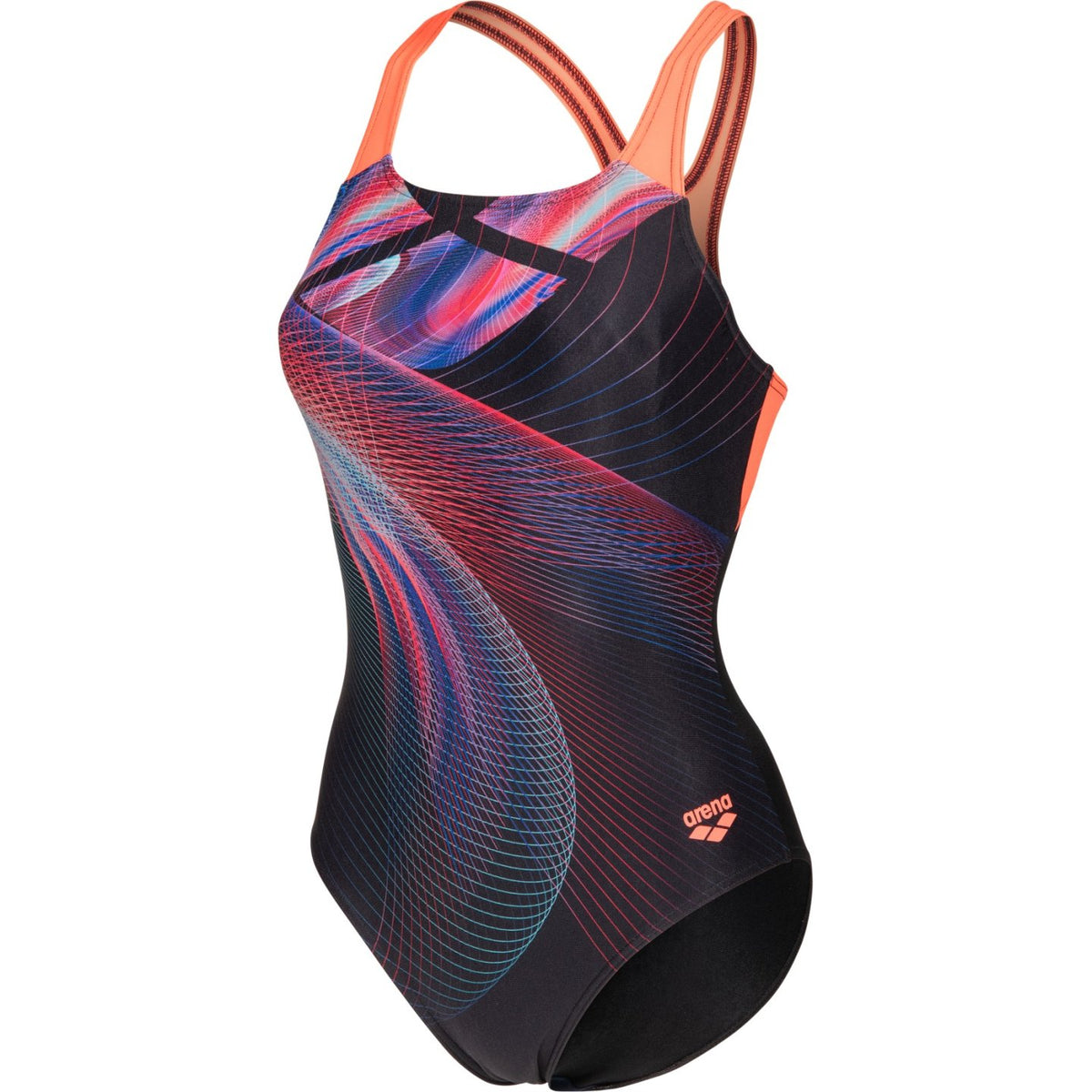 arena Performance Jellyfish Swim Pro Back  - Black-Multi-Bright Coral