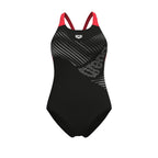 Arena Distortion Swimsuit V Back black/bright-coral