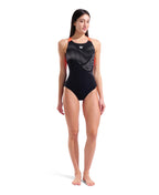 Arena Distortion Swimsuit V Back black/bright-coral