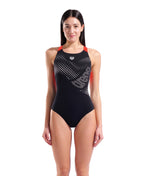 Arena Distortion Swimsuit V Back black/bright-coral